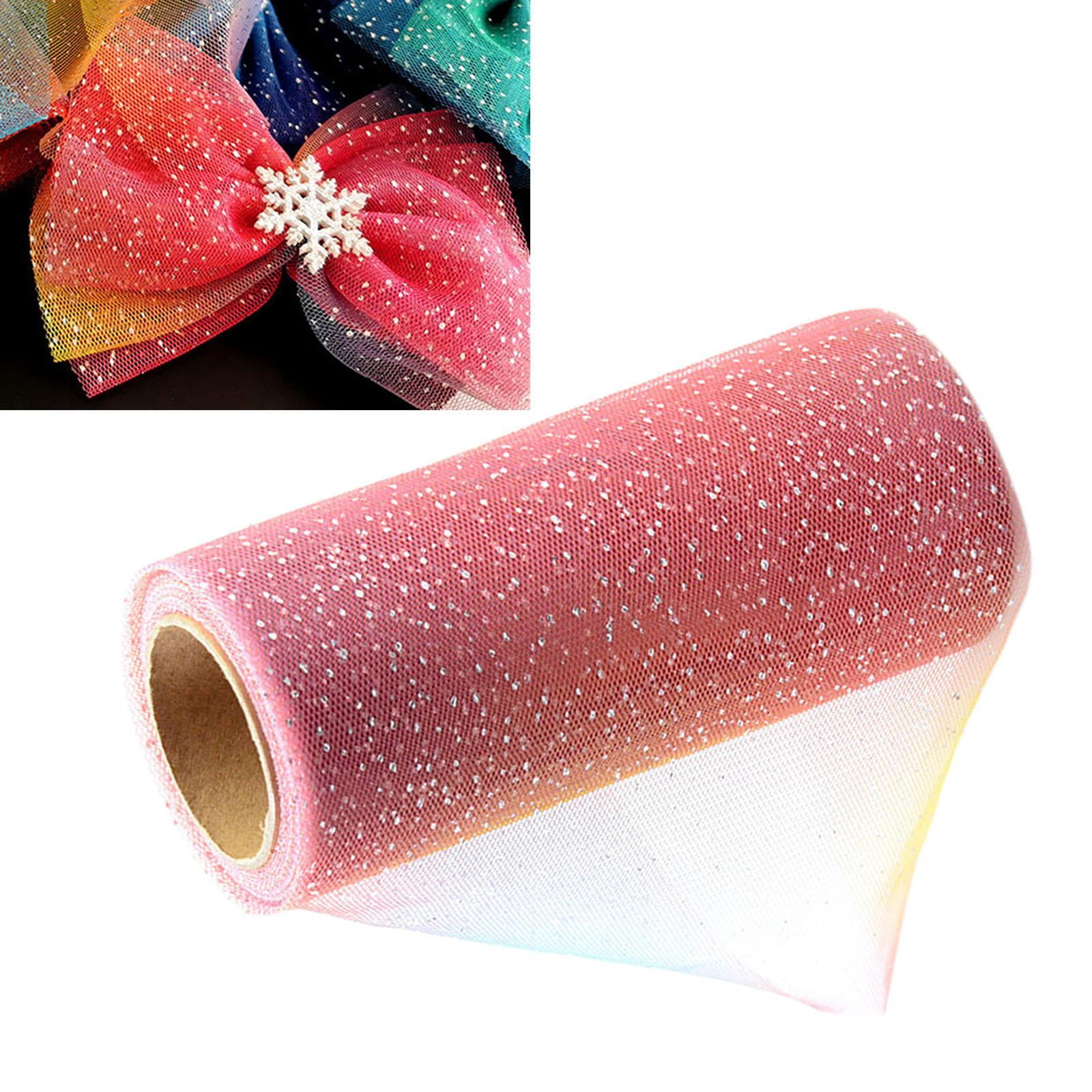 6 Inch x 11 Yard Rainbow Glitter Tulle Rolls, Sparkling Tulle Ribbon Tulle  Fabric Spool for Sash Bow Pet Skirt Sewing Crafting - Pink