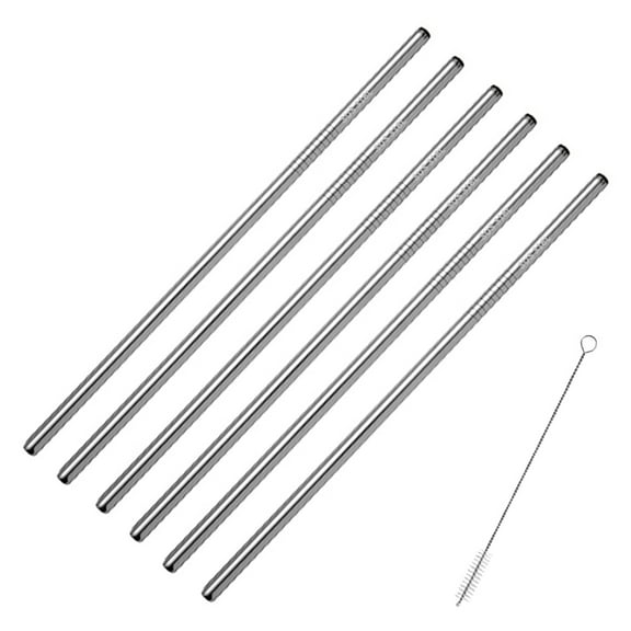Set of 6 Stainless Steel Straws, Reusable Metal Straws for Tumblers Cups Mugs Cold Beverage, - silvery
