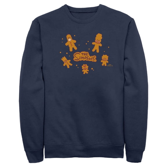 Men's The Simpsons Christmas Gingerbread Cookie Family Sweatshirt Navy Blue 2X Large