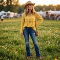 thumbnail image 6 of Linen Blouses for Women Summer Cute Fringe Long Sleeve Modest Tunic Tops Casual Y2k Baggy Crew Neck Plain T Shirts Yellow L, 6 of 7
