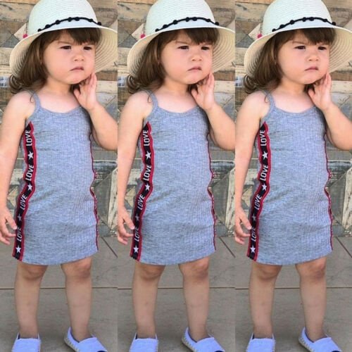 Enfant en Bas Âge Bébé Fille Sans Manches Robe de Soirée d'Été en Coton Vêtements Décontractés