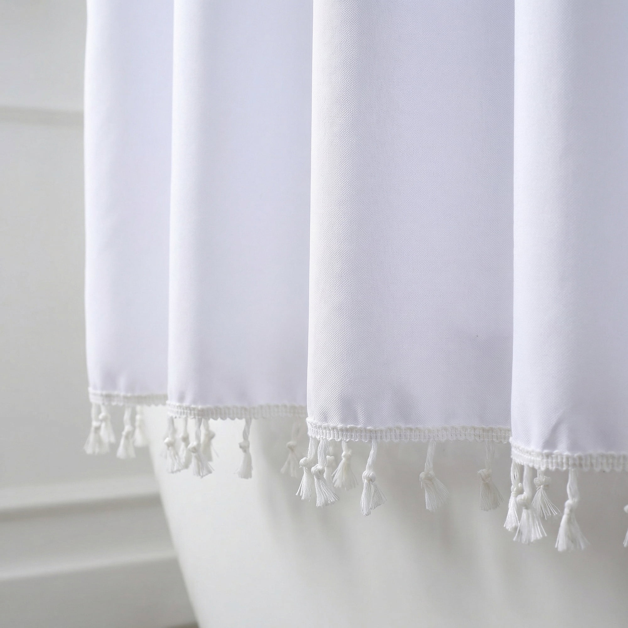 Unique Bargains Solid Trimmed Shower Curtain Sets with 12 Hooks White 71"W x 71"L