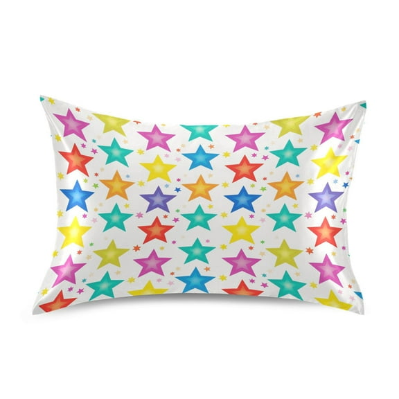 Satin Pillow Case Colorful Shining Stars Standard Silk Pillow Cover for Hair and Skin Envelope Closure 20"x26"