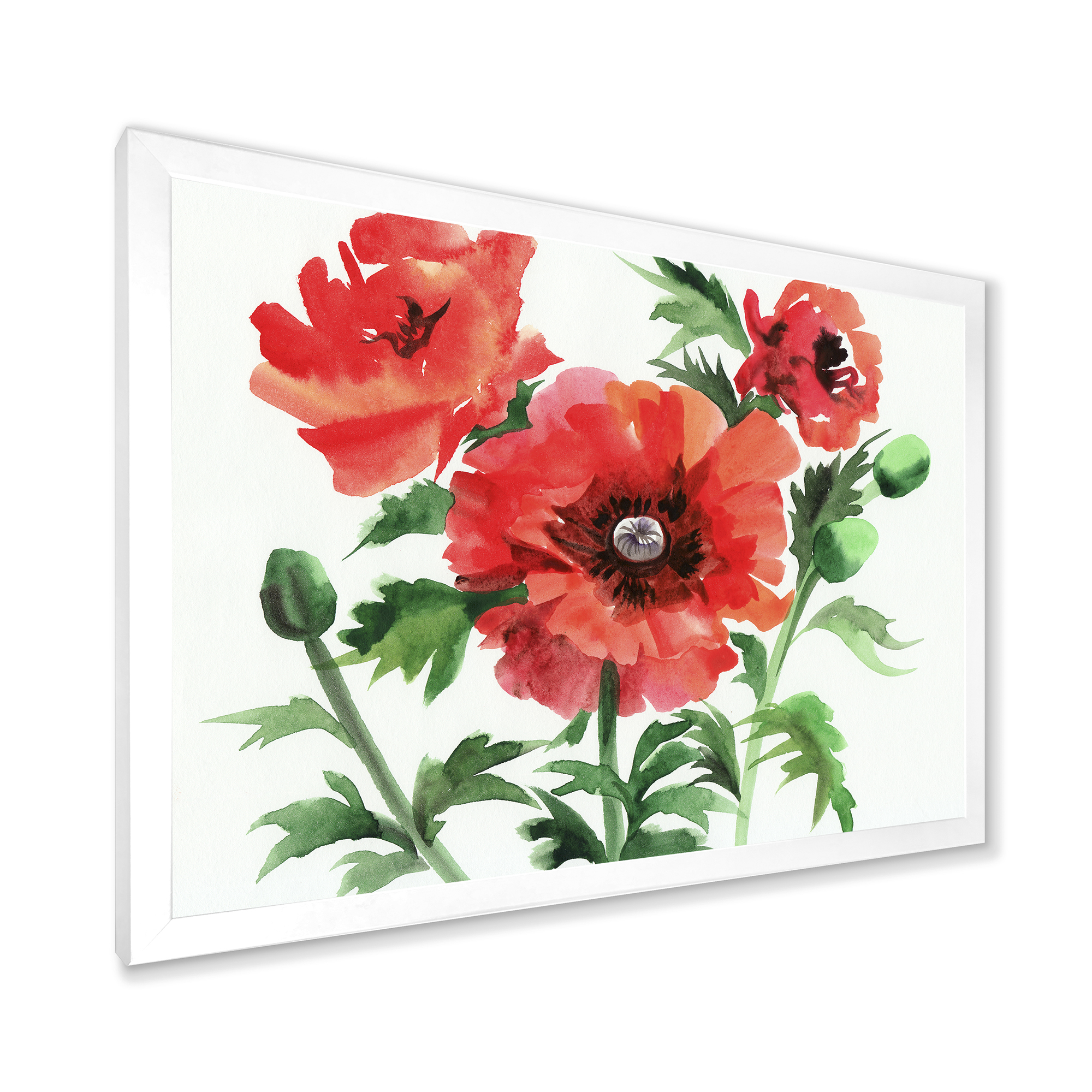 Designart 'Ancient Red Poppies II' Traditional Framed Art Print