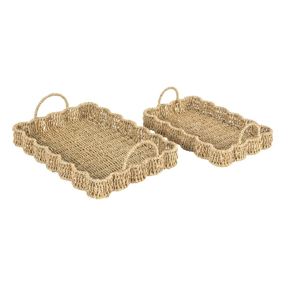 Household Essentials Woven Seagrass Scalloped Rectangular Trays, Set of 2