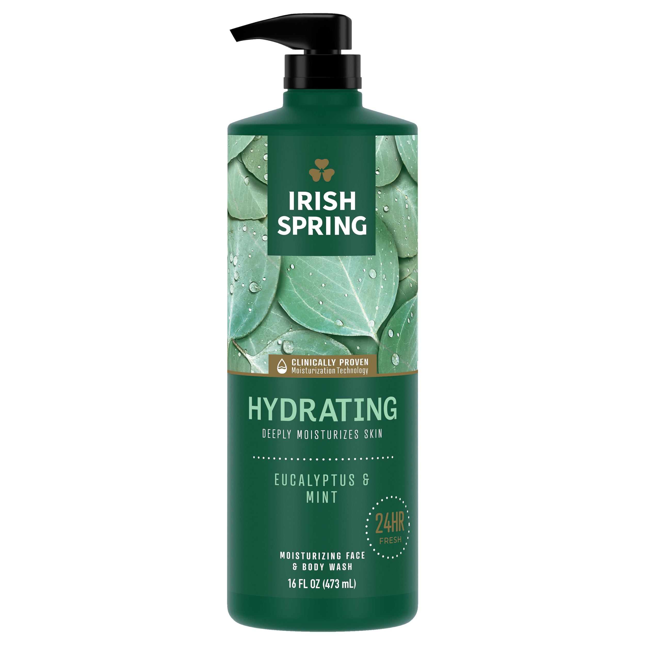 Irish Spring Hydrating Body Wash for Men, Moisturizing Body Wash, with Eucalyptus and Mint Scent, 16 Oz Pump