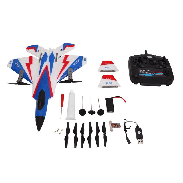 Avión teledirigido modelo de avión RC 2,4 GHz, planeador artesanal de combate, azul y blanco, para regalo, juguetes para niños, batería única