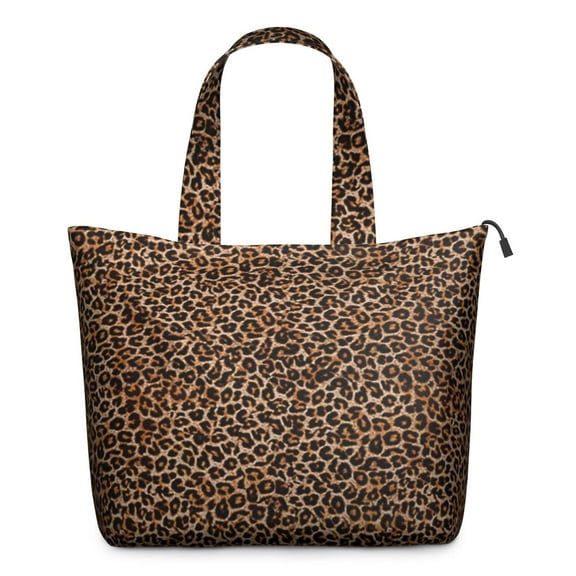 Brown and Black Leopard Print Travel Tote Bags for Women Carry On,Large Weekender Bags for Women Travel,Multi Functional Duffle Bag for Work,Shopping,Sports