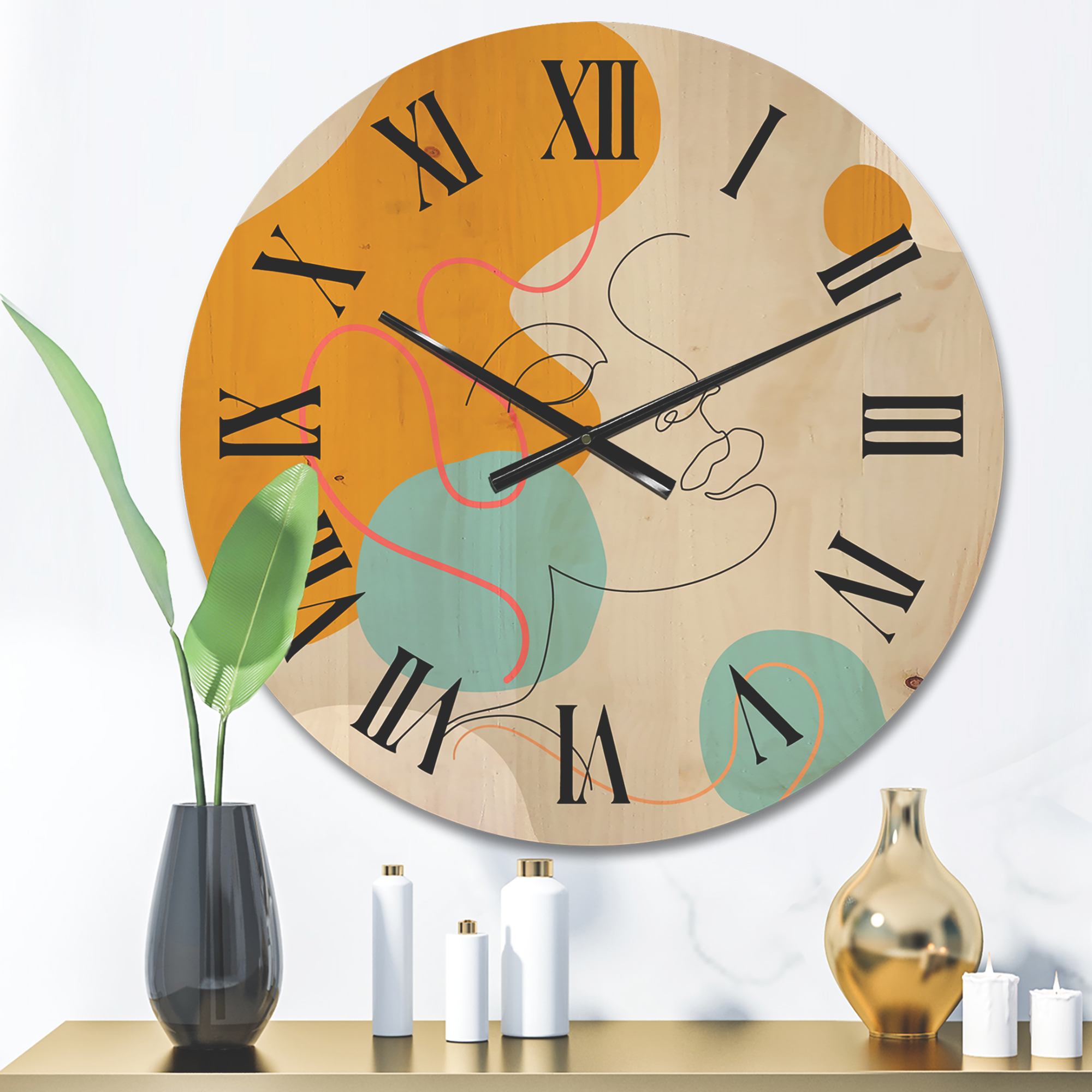 Designart 'Minimal Portrait of Female Face Drawn With One Line I' Modern Wood Wall Clock