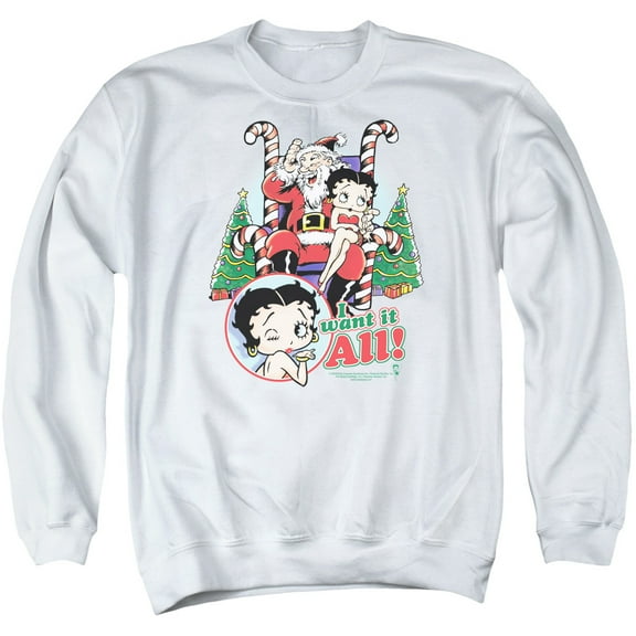 Men's Betty Boop I Want It All Sweatshirt Medium White