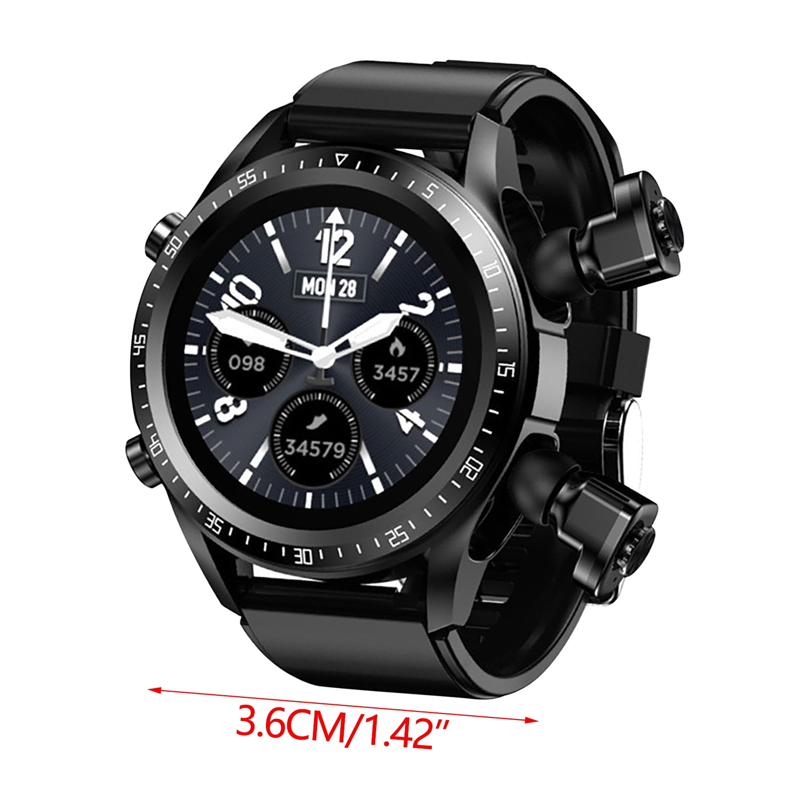 Bluetooth Smart Watch with Earbuds, Round Fitness Watch with Pedometer, Calories, Sleep Monitor, Stress Monitor for IOS and Android, Smart Watch