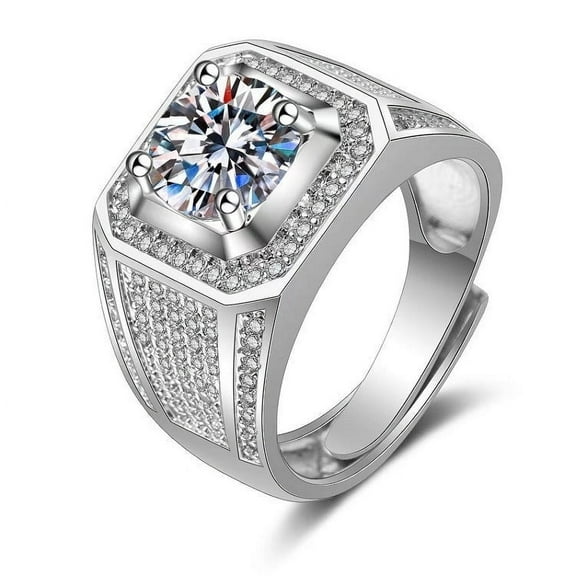 Mens Adjustable Copper Fashion Ring with Full Diamond Design and Starry Sky Elements in Korean Style