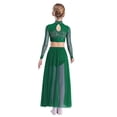 thumbnail image 2 of TiaoBug Modern Dance Dress for Girls Shiny Rhinestone Long Sleeve Crop Top with Skirt Lyrical Dance Outfits Green 10, 2 of 6