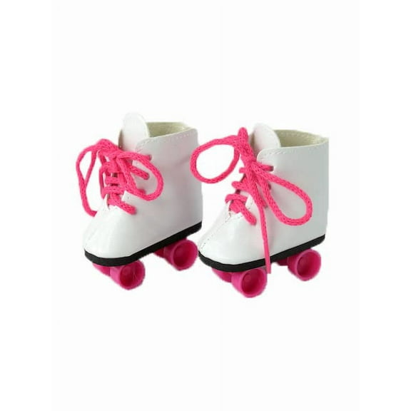 American Fashion World White and Hot Pink Roller Skates Made for 14 inch Dolls