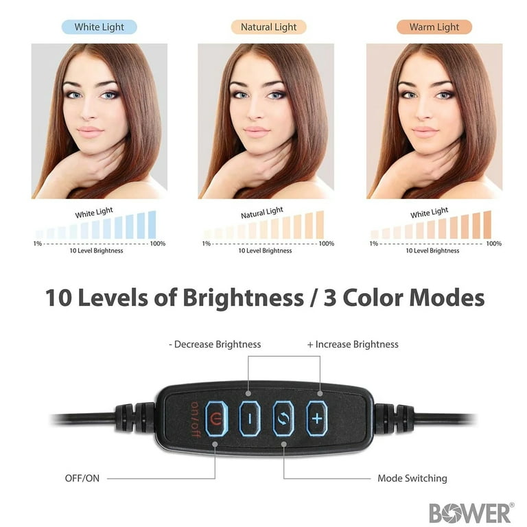 Bower 8” Selfie Ring Light Studio with Tripod Stand and Phone Holder – 8”  LED Ring Light, 51” Extendable Tripod, 360º Tripod Ball Head, 3 White  Modes,