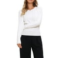 thumbnail image 1 of Suéter de punto de cable INSPIRE CHIC para mujer, cuello redondo, de manga larga, suéteres cortos de punto M blanco, 1 of 6