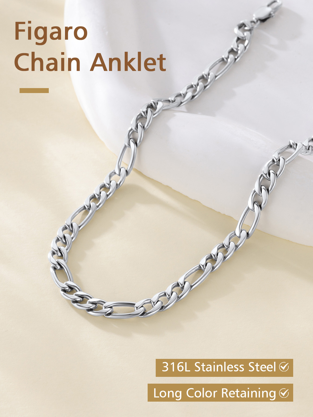 FindChic Silver Figaro Anklet for Women, Stainless Steel photo 5