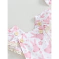 thumbnail image 4 of Bagilaanoe Newborn Easter Outfits Baby Girl Rompers Dress Print Fly Sleeve Bodysuits + Headband 3M 6M 12M 18M Infant Patchwork A-line Dresses, 4 of 8