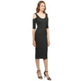 thumbnail image 2 of Women's Solid Soft Stretch Ribbed Cut out Shoulder Bodycon Midi Dress, 2 of 4