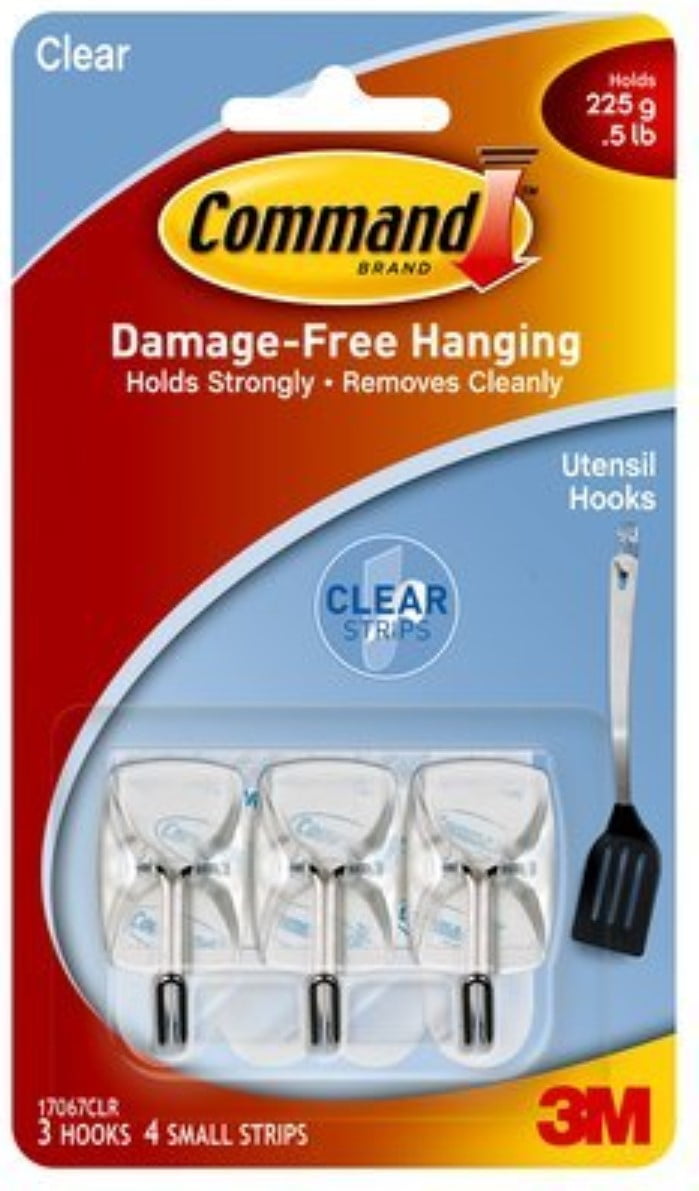 Command Small Clear Wire Hooks with Clear Strips 3 ea 