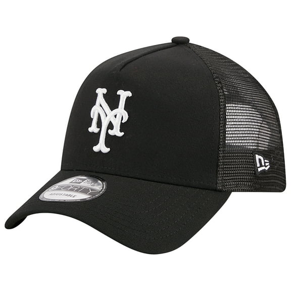 Men's New Era Black New York Mets A-Frame 9FORTY Trucker Adjustable Hat