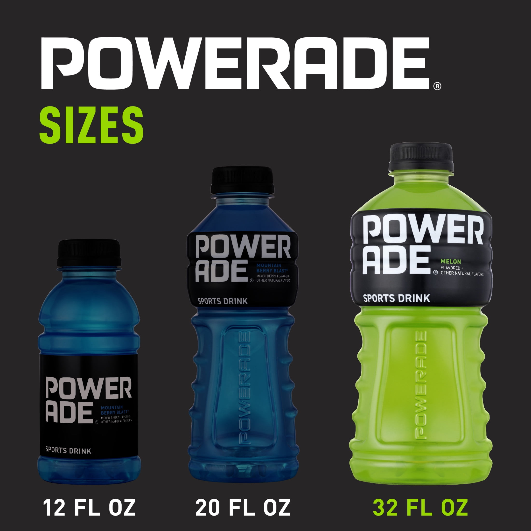 POWERADE Melon, ION4 Electrolyte Enhanced Fruit Flavored Sports Drink w/ Vitamins B3, B6, and B12, Replenish Sodium, Calcium, Potassium, Magnesium, 32 fl oz
