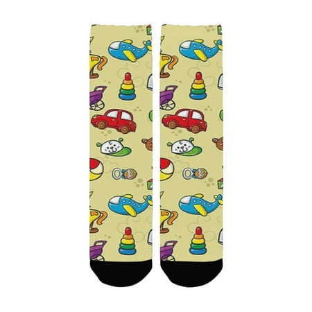 

Kids Decor Cartoon Design Lions Whales Toys Cars Trains Horses Balloons Teddy Bears Artwork Multicol Women s Custom Socks (Made In USA)