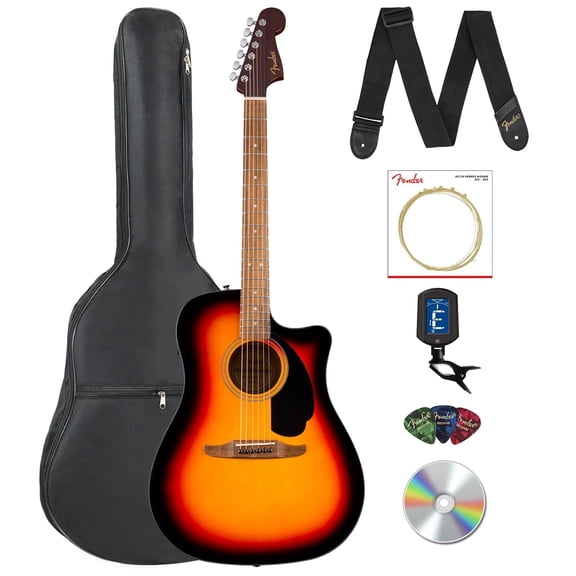 Fender California Standard Redondo CE Acoustic-Electric Guitar - 3-Color Sunburst Bundle with Gig Bag, Tuner, Strap, Strings, Picks, and Austin Bazaar Instructional DVD