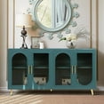 thumbnail image 3 of 59.8'' Rectangular Storage Cabinet Wood TV Stand with 4 Glass Doors Adjustable Shelves Gilded Iron Legs for Living Room Kitchen (Antique Blue), 3 of 9
