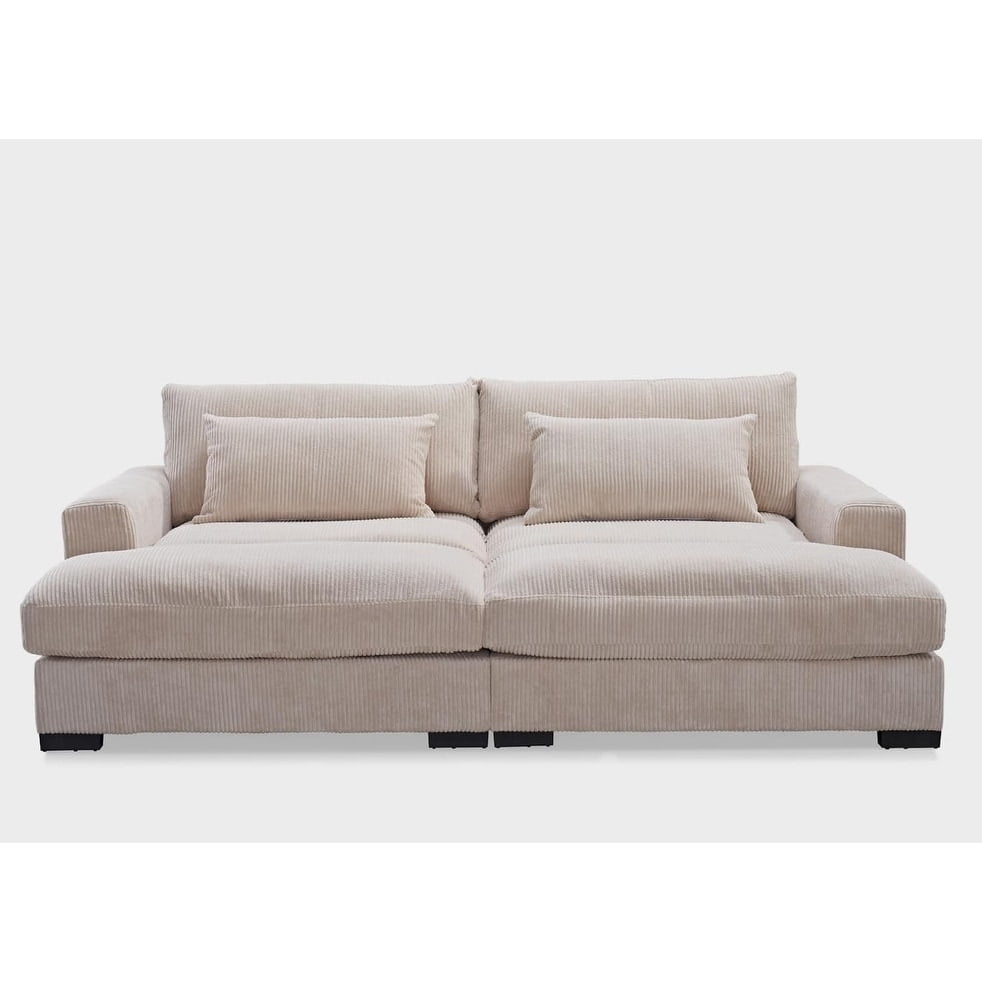 US Pride Furniture Luxe Sleeper Sofa with Soft Corduroy Upholstery Double Chaise Design Convertible to Twin Size Bed Modern and Comfortable Living Room Couch Extra Large Beige