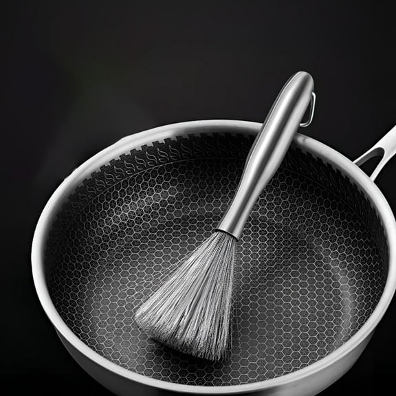 Stainless Steel Cleaning Brush for Cast Iron Pans | Heavy-Duty Scrubber with 6-Inch Handle | Efficient Dishwasher-Safe Scraper for Pots & Grills