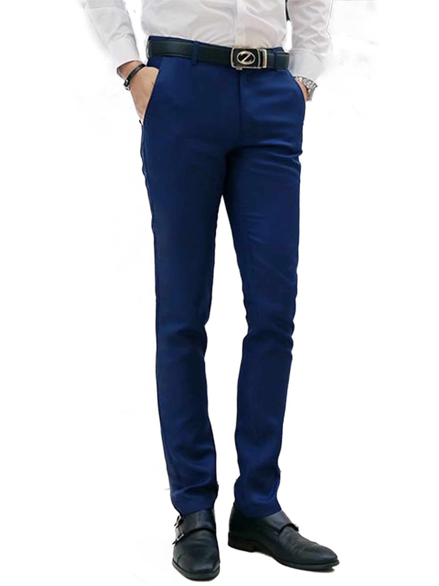 Eleluny Men's Formal Straight Leg Pants Office Smart Slim Fit Trousers