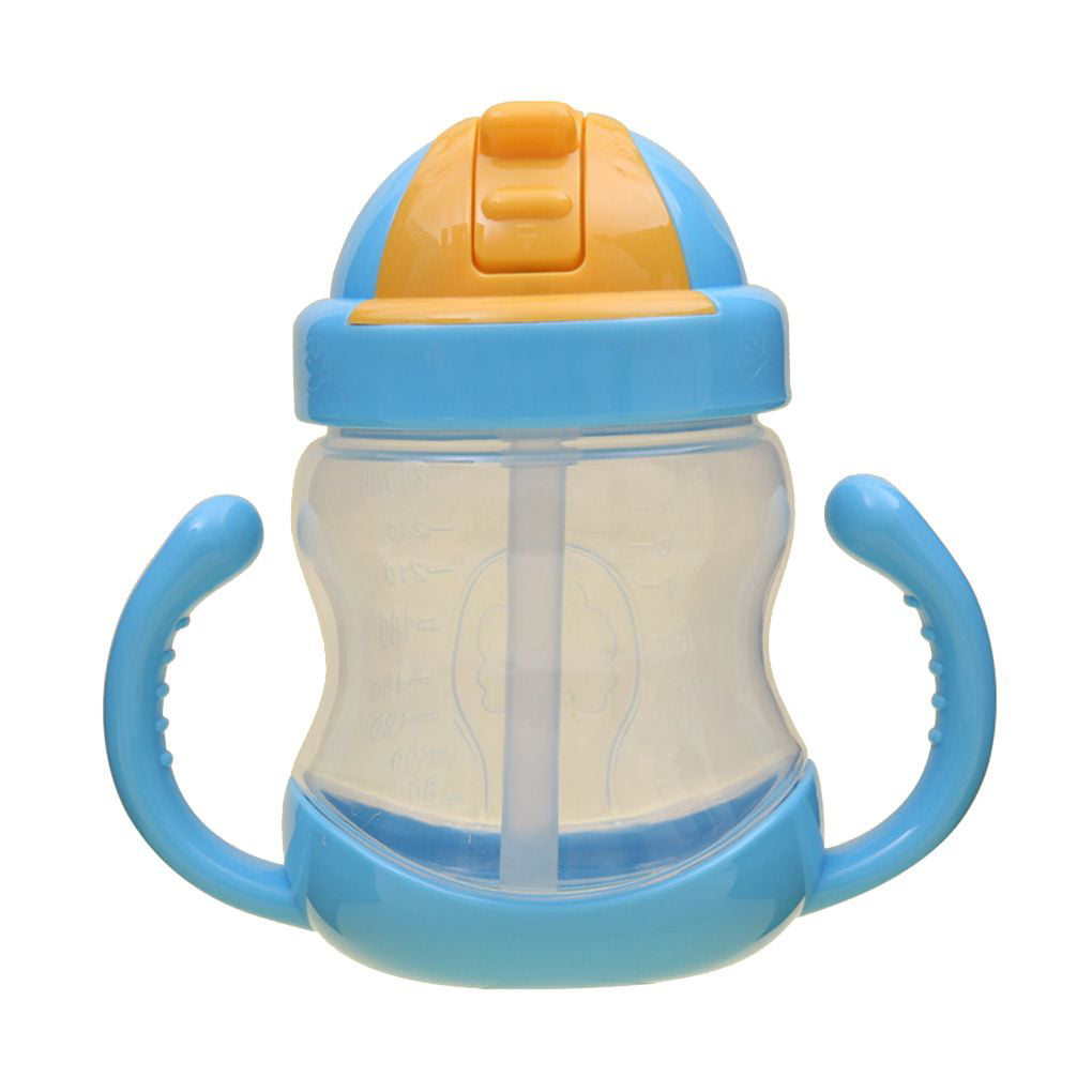 Baby Drinking Water Straw Bottle Kids Feeding Sippy Suction Cup With Handles 