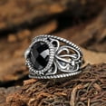 thumbnail image 2 of PAMTIER Unisex Stainless Steel Vintage Unique Hollow Flower Pattern Carved Snake Wrap Black Oval Gemstone Inlay Biker Ring Statement Silver Size 9, 2 of 4