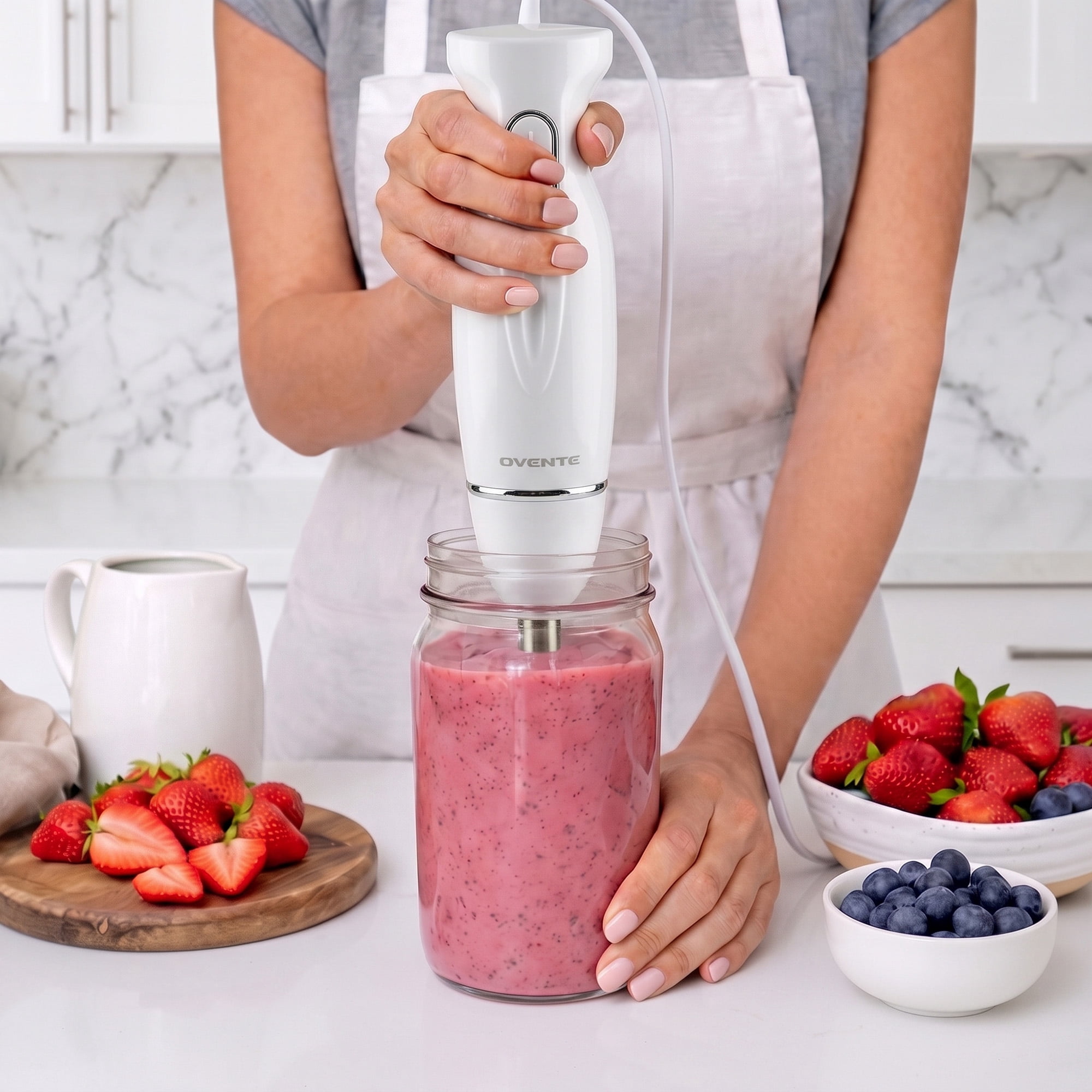Ovente Hand Blender, HS560W, 2 Speeds, Immersion Food Mixer