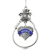 Blue Menorah Pave Heart Snowman Holiday Ornament