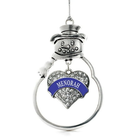 Blue Menorah Pave Heart Snowman Holiday Ornament
