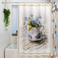thumbnail image 3 of Spring Blue Flowers Small Stall Shower Curtain, Waterproof Shower Curtains for Bathroom, Retro Tea Cup Phrases Country Washable Fabric Bath Curtain for Bathtub Decoration with Hooks 36x78 Inches, 3 of 9