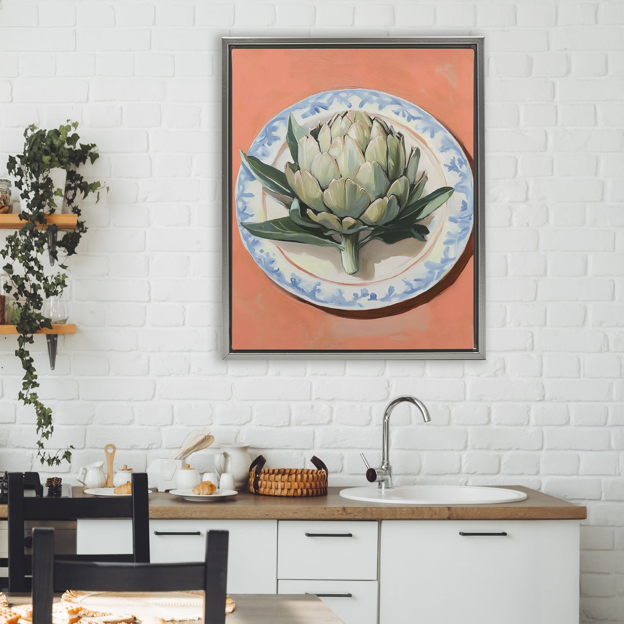 Stupell Industries Retro Artichoke over Orange Gray Framed Floater Canvas Wall Art, design by The Prints Vibe