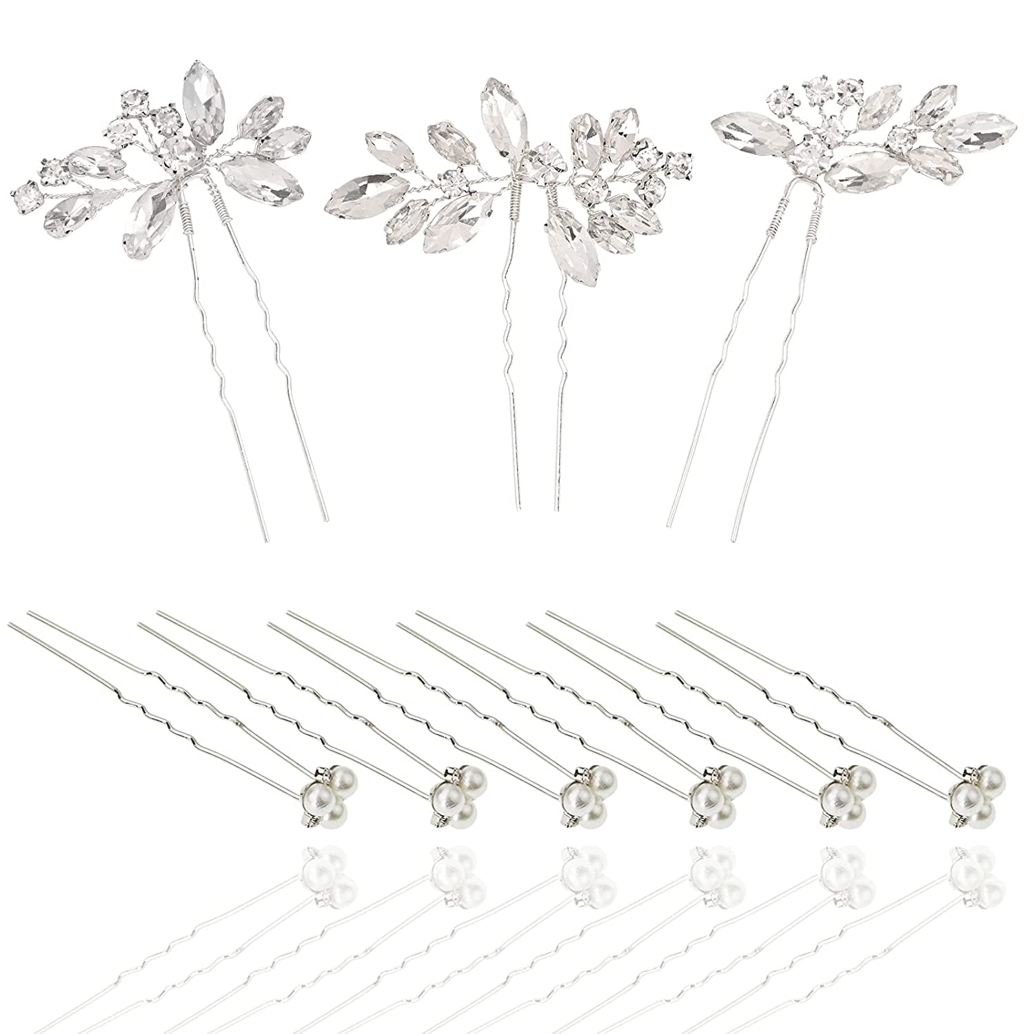 Pack of 6 12 or 20 Flower Shape Hair Pins Crystal AB Rhinestones Wedding Bridal 