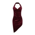thumbnail image 4 of IROINNID Deals Formal Dress for Women Wedding Guest Evening Night Party Dress Elegant High Fork Irregular Halter Sleeveless V-Neck Knee-High Dress,Burgundy, 4 of 6