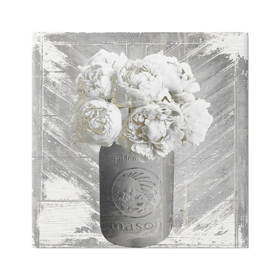 Stupell Industries Rustic Mason Jar White Peonies Flowers Grain Pattern Vintage Painting Gallery-Wrapped Canvas Print Wall Art, 24 x 24, Design by Mindy Sommers
