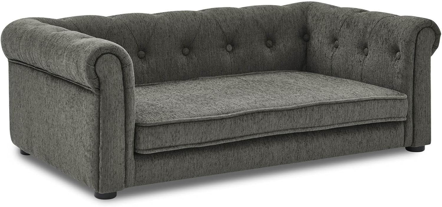 Elegant Pet Sofa, Premium Tufted Fabric Dog Couch, Comfortable & Stylish Pet Furniture, Perfect for Medium to Large Dogs, 38.9"x23.2"x13.7" H, Dark Gray