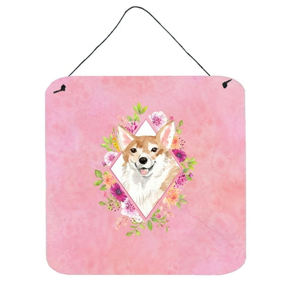Carolines Treasures CK4243DS66 Corgi Pink Flowers Wall or Door Hanging Prints 6x6 multicolor