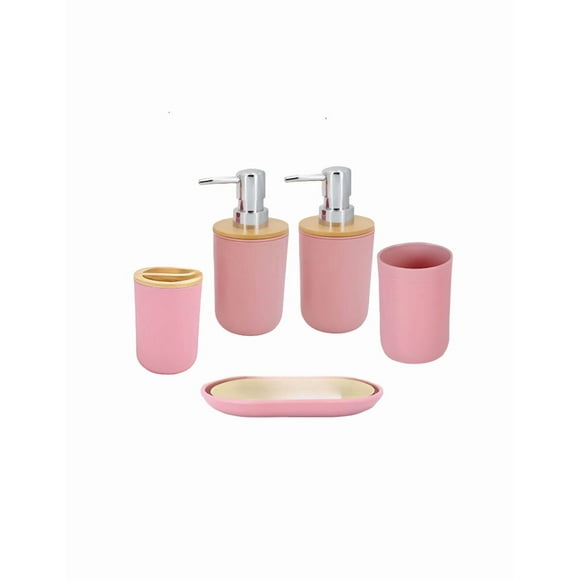 Juego Xtellar De Accesorio De Baño 5 Piezas Dispensador Organizador Color Rosa