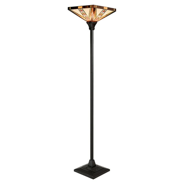 Gymax Tiffany-Style Mission 1-Light Torchiere Floor Lamp w/ 14'' Lampshade Home Decor