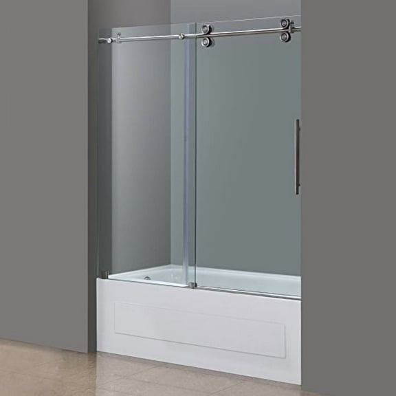 AstonGlobal TDR978-SS-60-10 Langham 60 x 60 in. Completely Frameless Tub Sliding Door in Stainless Steel