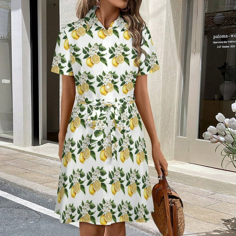 Cute Lemon Print Womens Shirt Dresses Women'S Short Sleeve Dress Turn-Down  Collar Dress A Line Casuall Dress Oversize(XS-6XL) - Walmart.com