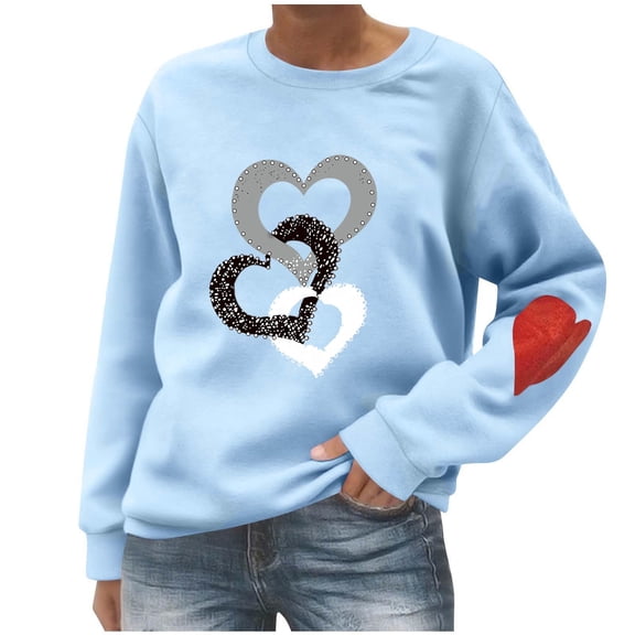 yievot Women's Valentine Sweatshirts Crew Neck Pullover Heart Loose Sweatshirt