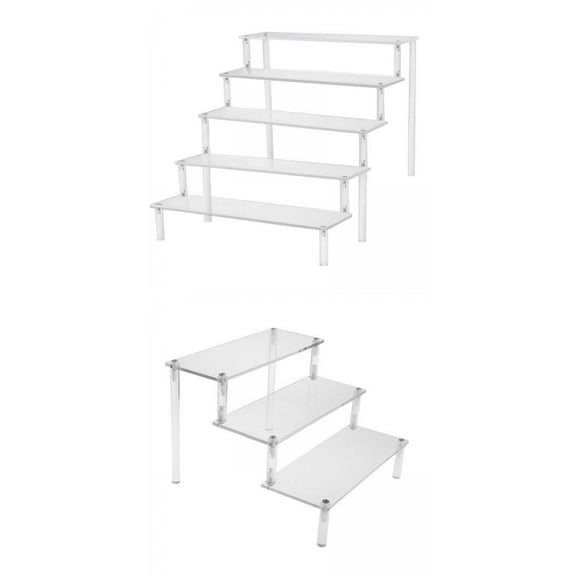 2PCS 3&5 Tiers Clear Acrylic Display Riser Shelf for Cabinet Countertops